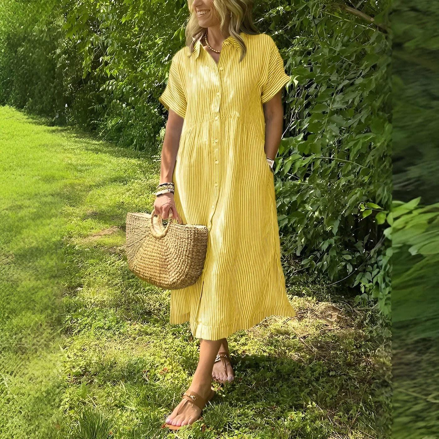 Astrid™ – Abito camicia a righe con taglio rilassato e tasche laterali