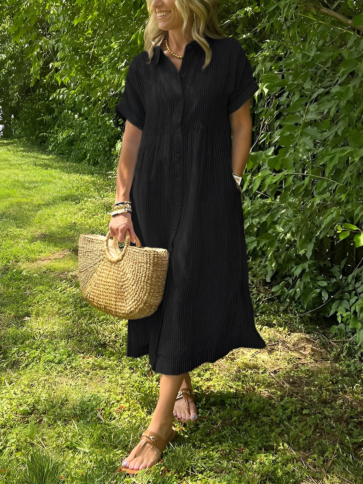 Astrid™ – Abito camicia a righe con taglio rilassato e tasche laterali